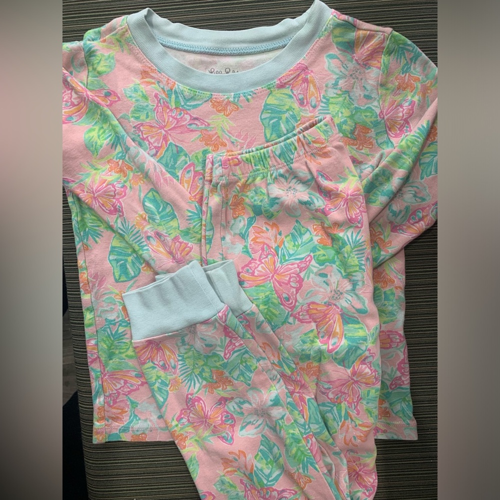 Pottery Barn Kids Pink Floral Butterfly Pajamas Lilly Pulitzer 6 girls PJs